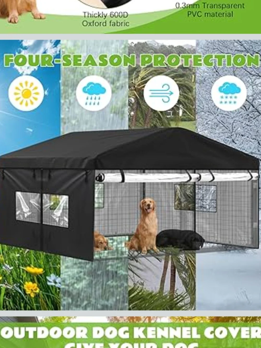 Black Outdoor Dog Kennel Canopy Cover ONLY NWT